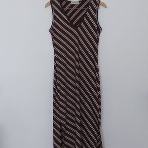 RW&CO 90s/Y2K Midi Bodycon Dress Vneck with Diagonal Stripes, Side Slits.